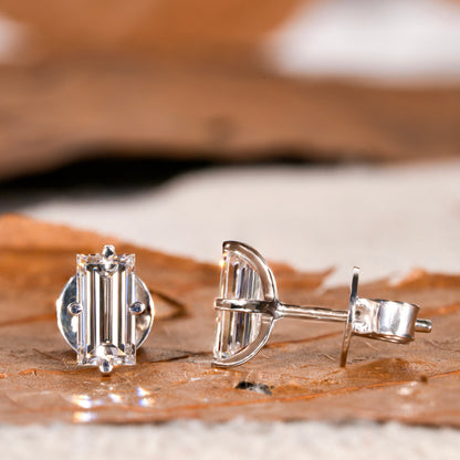 Baguette Cut Lab Grown Diamond Stud Earrings in 14K Gold