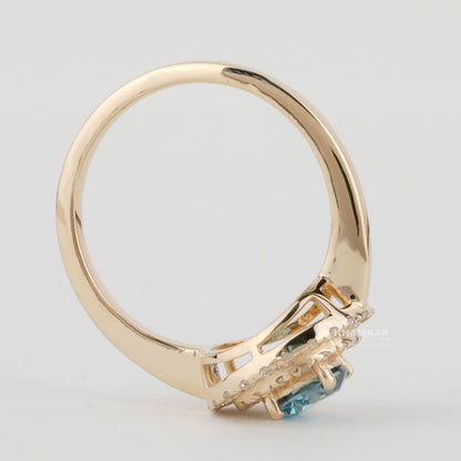 Blue Round Lab Grown Diamond Ring | Double Halo Engagement Ring