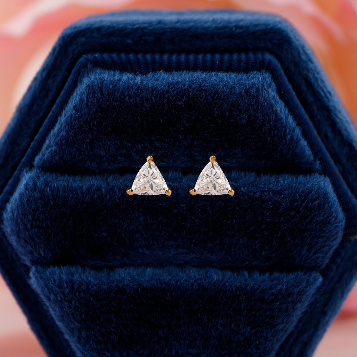 1.40 TCW Trillion Cut Stud Earrings,Lab Diamond Wedding Studs,Jacket Stud Earrings,Halo Earrings,Screw Back Studs,Gift For Her