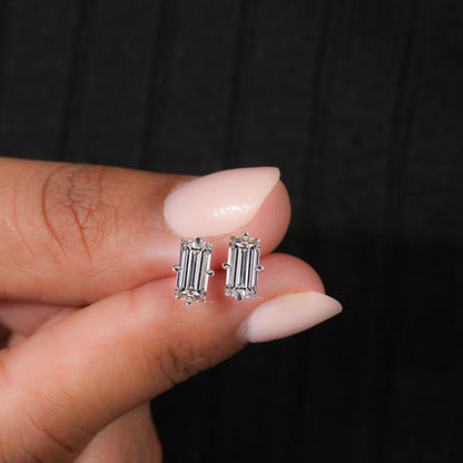 Baguette Cut Lab Grown Diamond Stud Earrings in 14K Gold