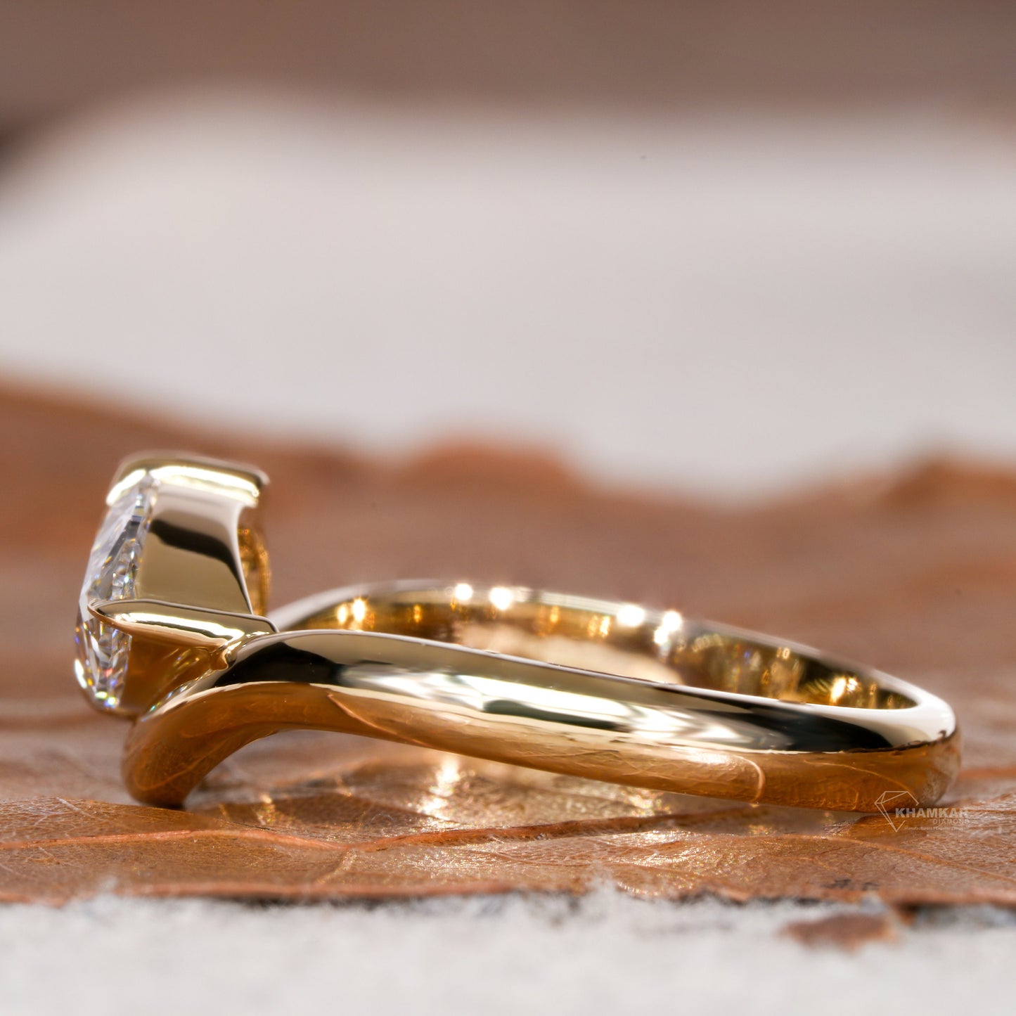 1CT Pear Lab Diamond Ring | Curved Solitaire Engagement Ring For Her