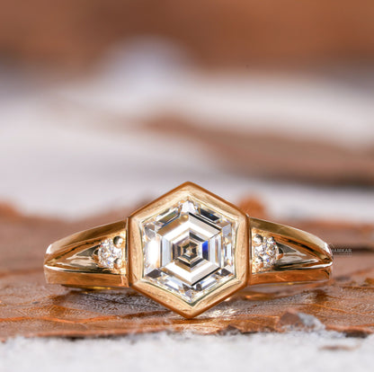 1CT Hexagon Step Cut Lab Diamond | Bezel Wedding Ring for Her