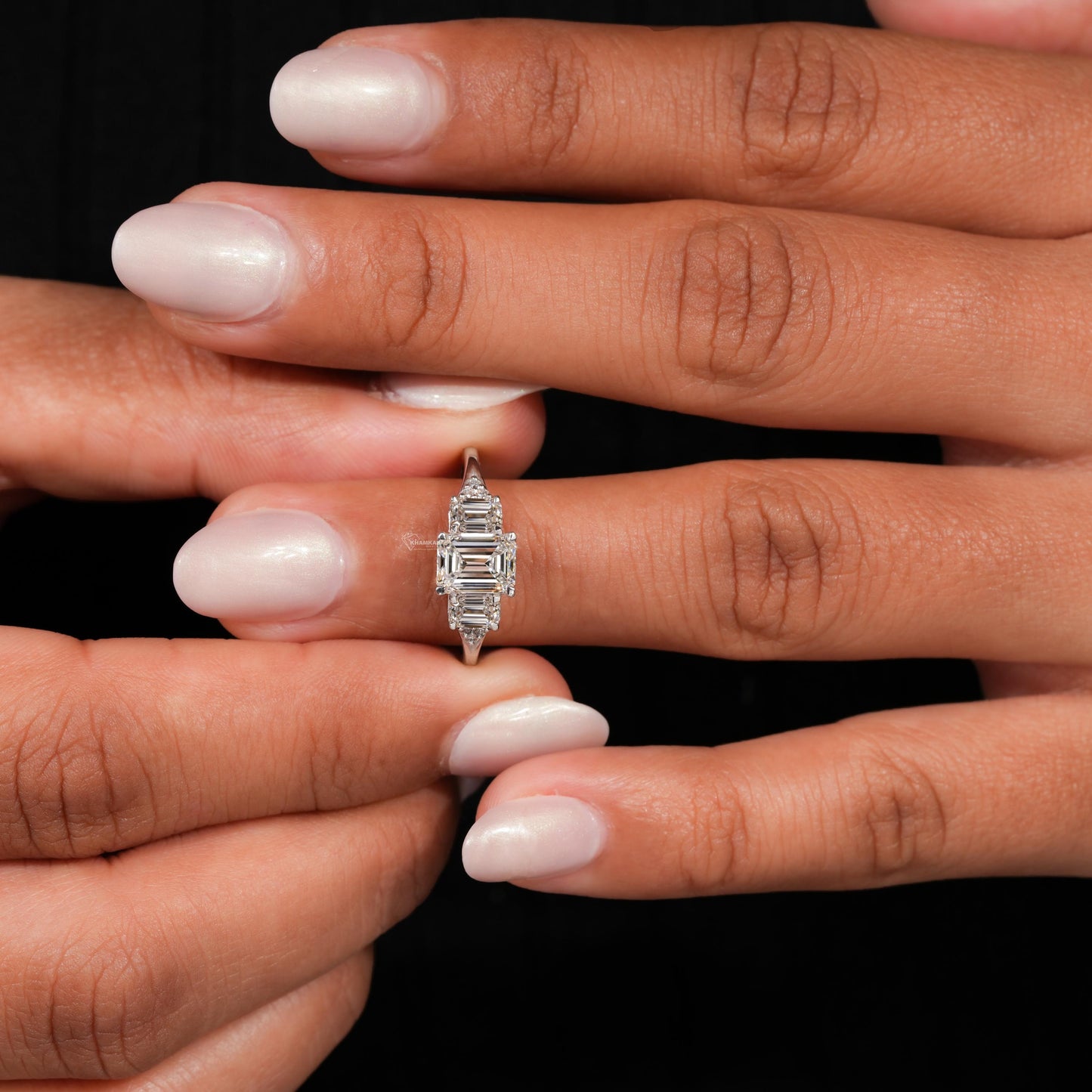 1.65TCW Emerald Cut Lab Diamond Trilogy Ring For Her