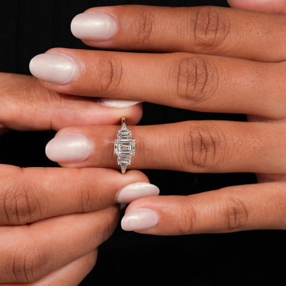 1.65TCW Emerald Cut Lab Diamond Trilogy Ring For Her