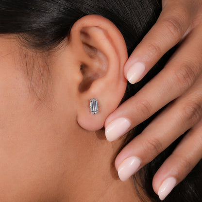 Baguette Cut Lab Grown Diamond Stud Earrings in 14K Gold