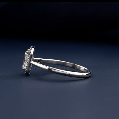 1 CT Emerald Cut Lab Grown Diamond Halo Engagement Ring in 14K Solid Gold