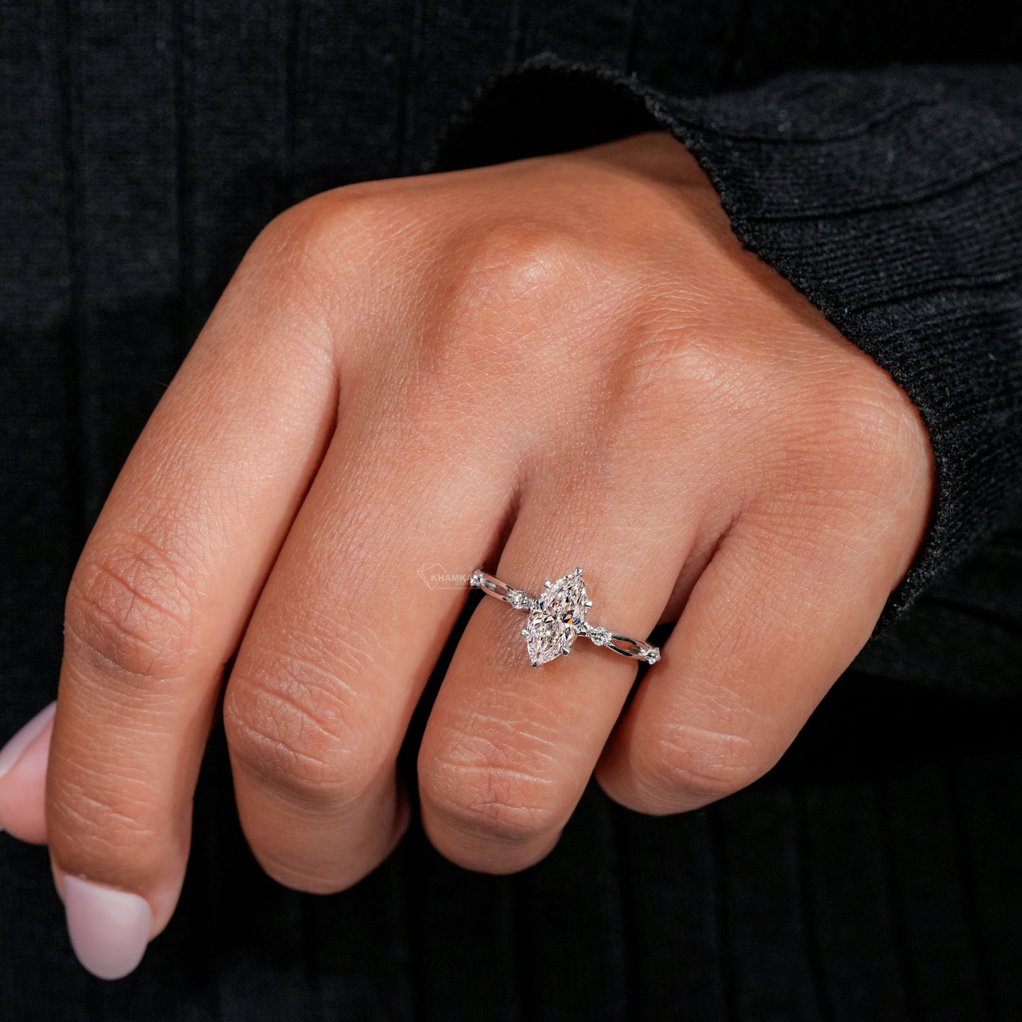 1.00 CT Marquise Lab-Grown Diamond Twisted Engagement Ring