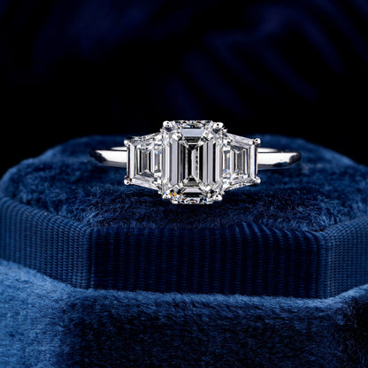Emerald Cut Three Stone Lab Grown Diamond Engagement Ring | 1CT Anniversary Gift Ring