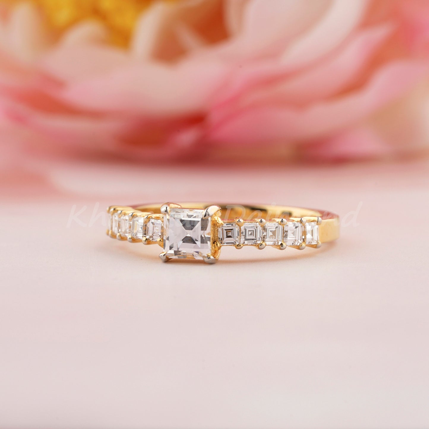 Carre Cut Lab Grown Diamond Engagement Ring in 14K White Gold