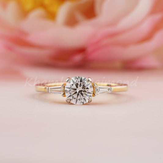 0.90CT Round Lab Diamond Ring | Three Stone Wedding Ring