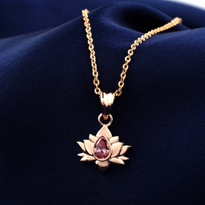 Pear Lab Grown Diamond Lotus Pendant Necklace For Her