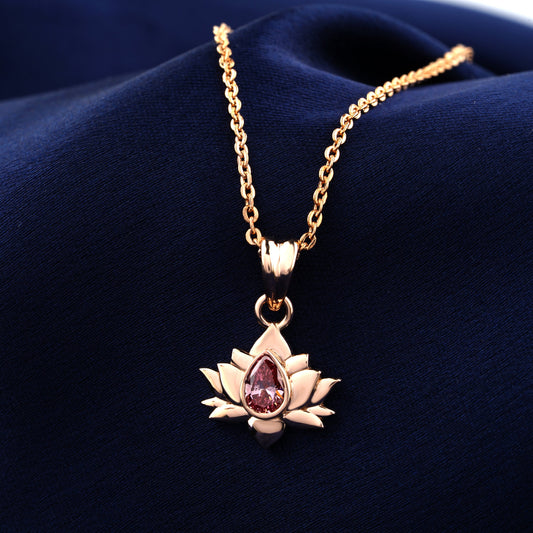 0.30 CT Pear Cut Labgrown Diamond Lotus Pendant For Women Necklaces For gift Gold Necklaces Gift For Her Color Diamond