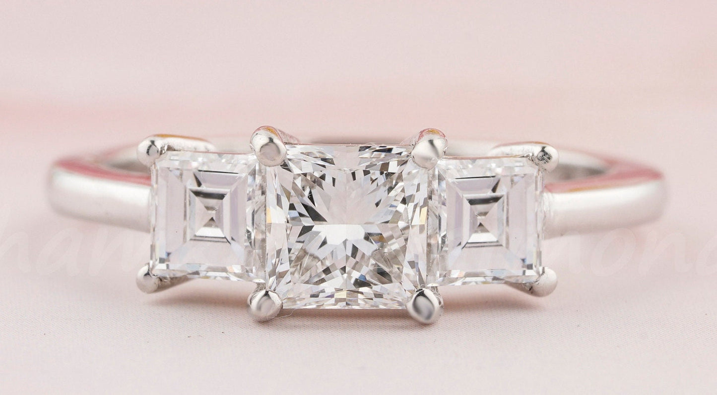Princess Cut Lab Diamond Three Stone Ring Wedding Ring
