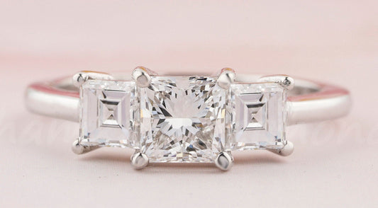 Princess Cut Lab Diamond Three Stone Ring Wedding Ring