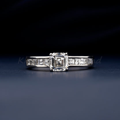 1.5 CT Asscher Cut Lab Grown Diamond Engagement Ring – Channel Set Wedding Ring
