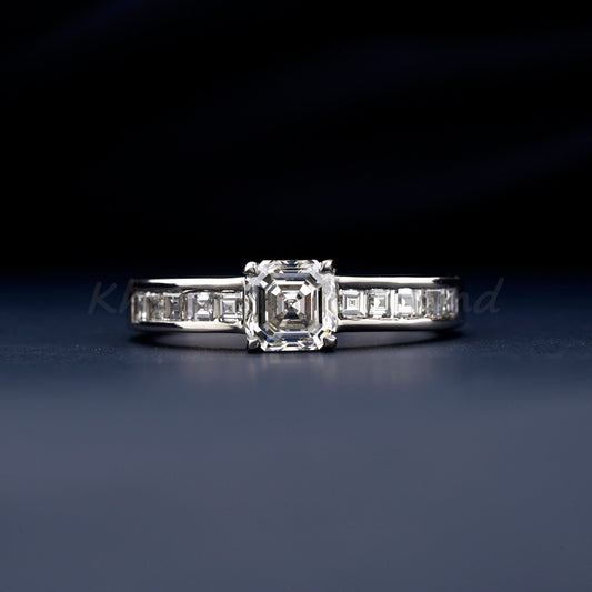1.5 CT Asscher Cut Lab Grown Diamond Engagement Ring – Channel Set Wedding Ring