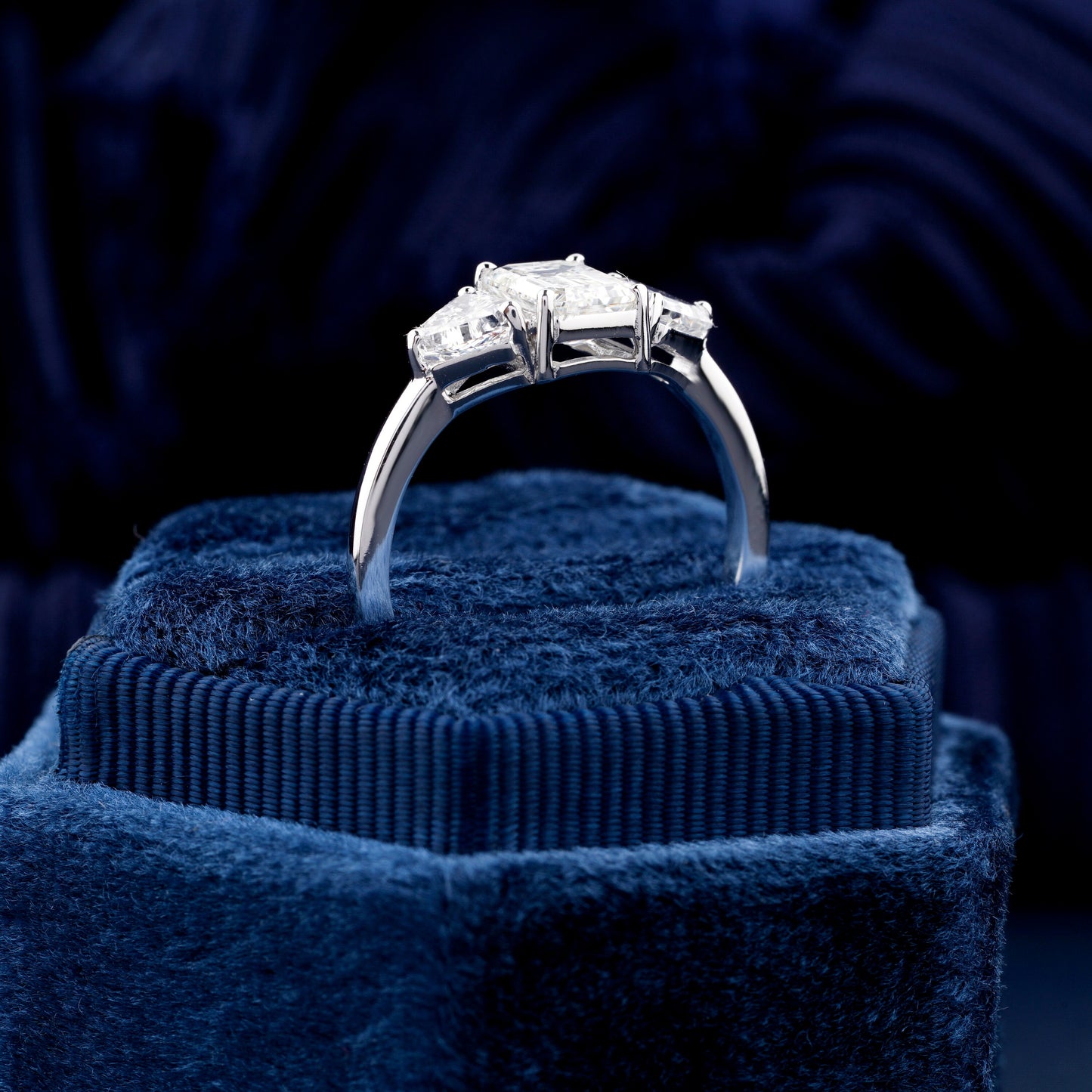 1CT Emerald Cut Lab Grown Diamond Three Stone Engagement Ring