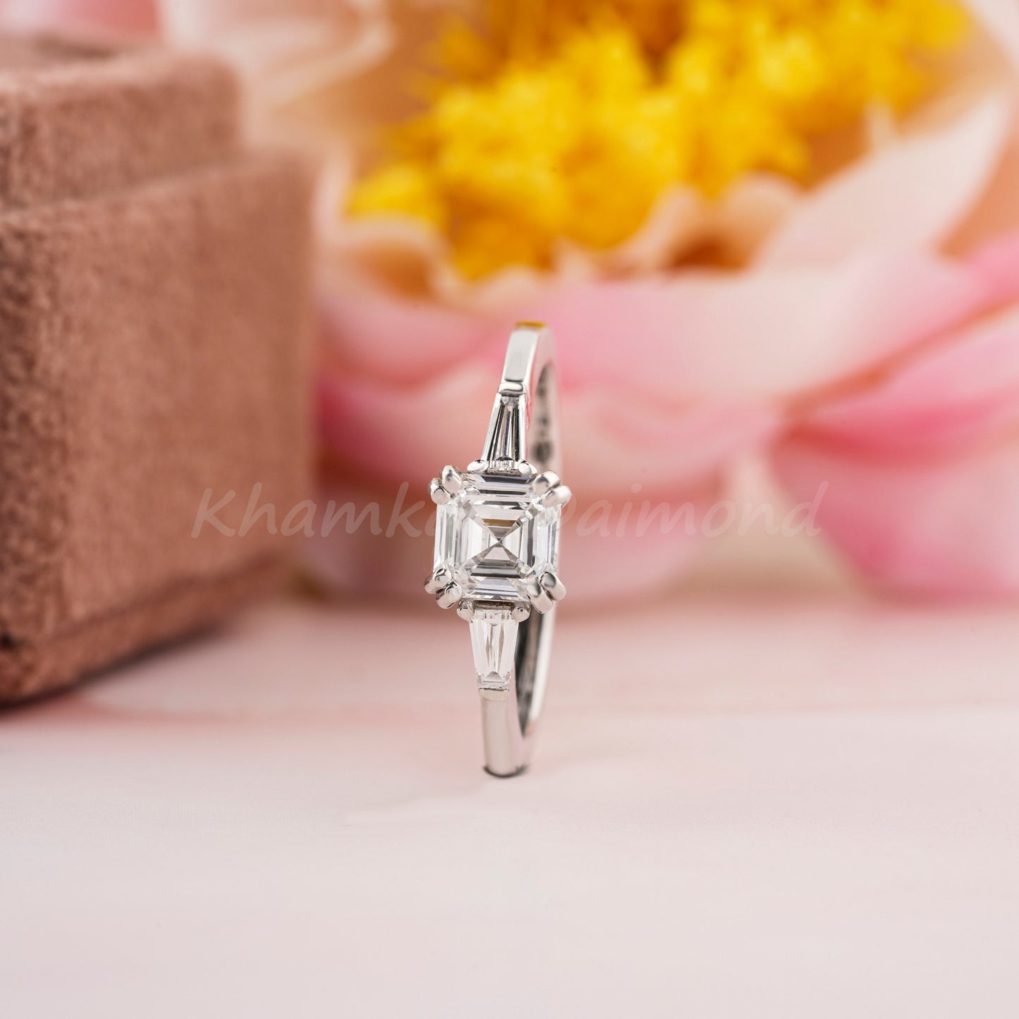1CT Asscher Cut Lab Diamond Ring | Three Stone Wedding Ring