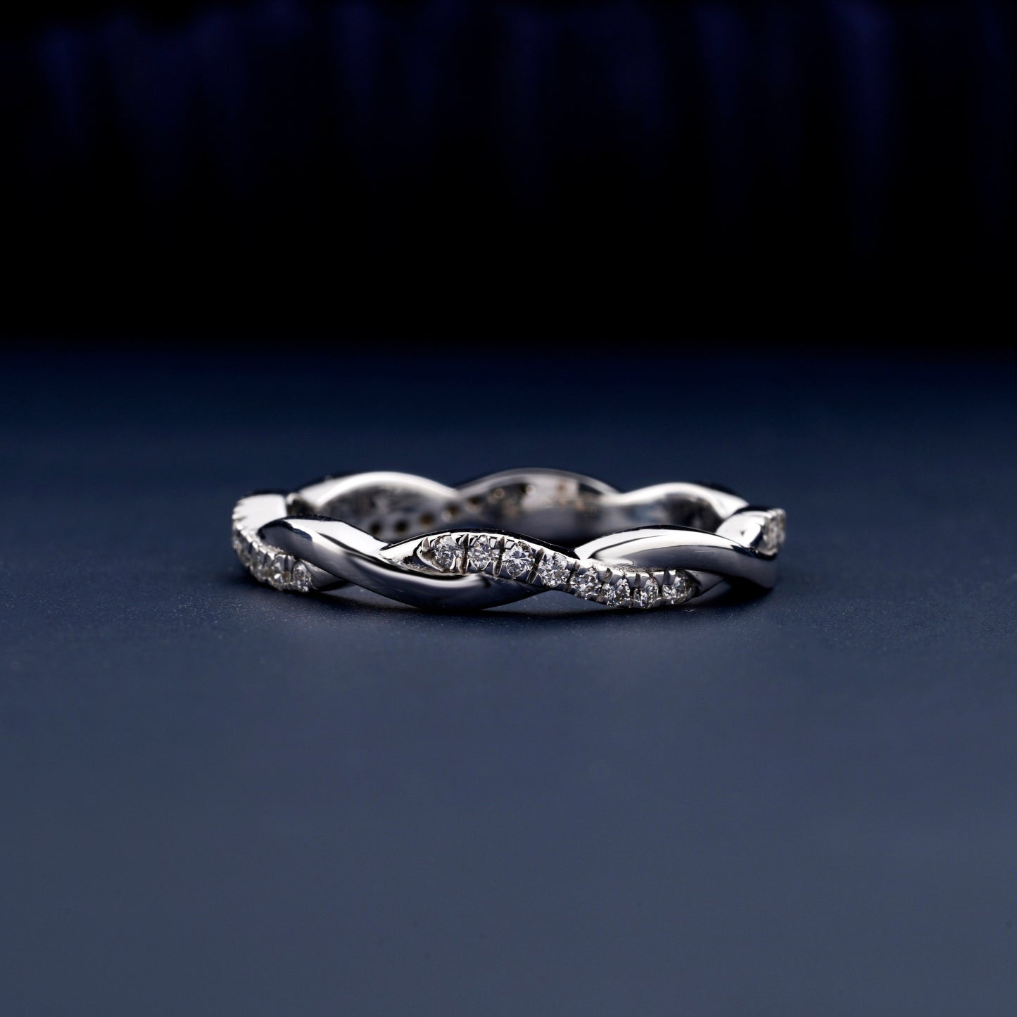 1.30mm Round Lab grown Diamond Engagement Band Infinity Twist Pave Set Diamond Band Wedding Band, Full Eternity Band Twisted Matching Band