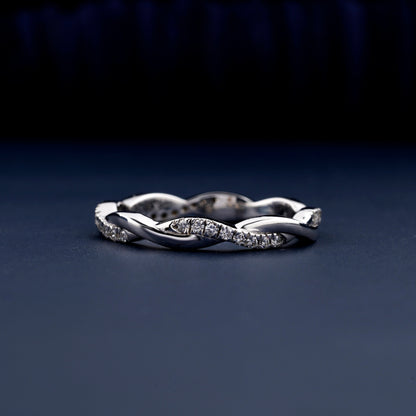 1.30mm Round Lab grown Diamond Engagement Band Infinity Twist Pave Set Diamond Band Wedding Band, Full Eternity Band Twisted Matching Band