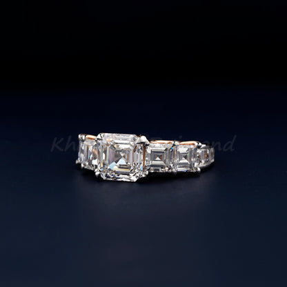 4.15 TCW Asscher Lab Diamond Engagement Ring, Wedding Anniversary Ring