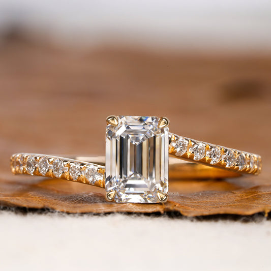 Emerald Cut 1CT Lab Grown Diamond Ring – Pave Claw Setting