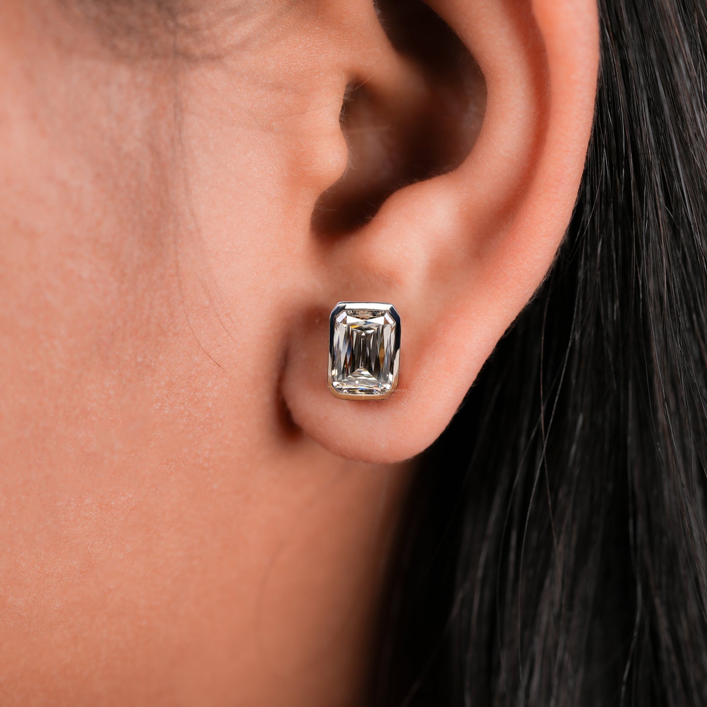 Criss Cut Lab Diamond Stud Earring,Bezel Set Studs,Screw Back Studs,Solitaire Wedding Studs,Anniversary Gift For Her,Earrings For Bride