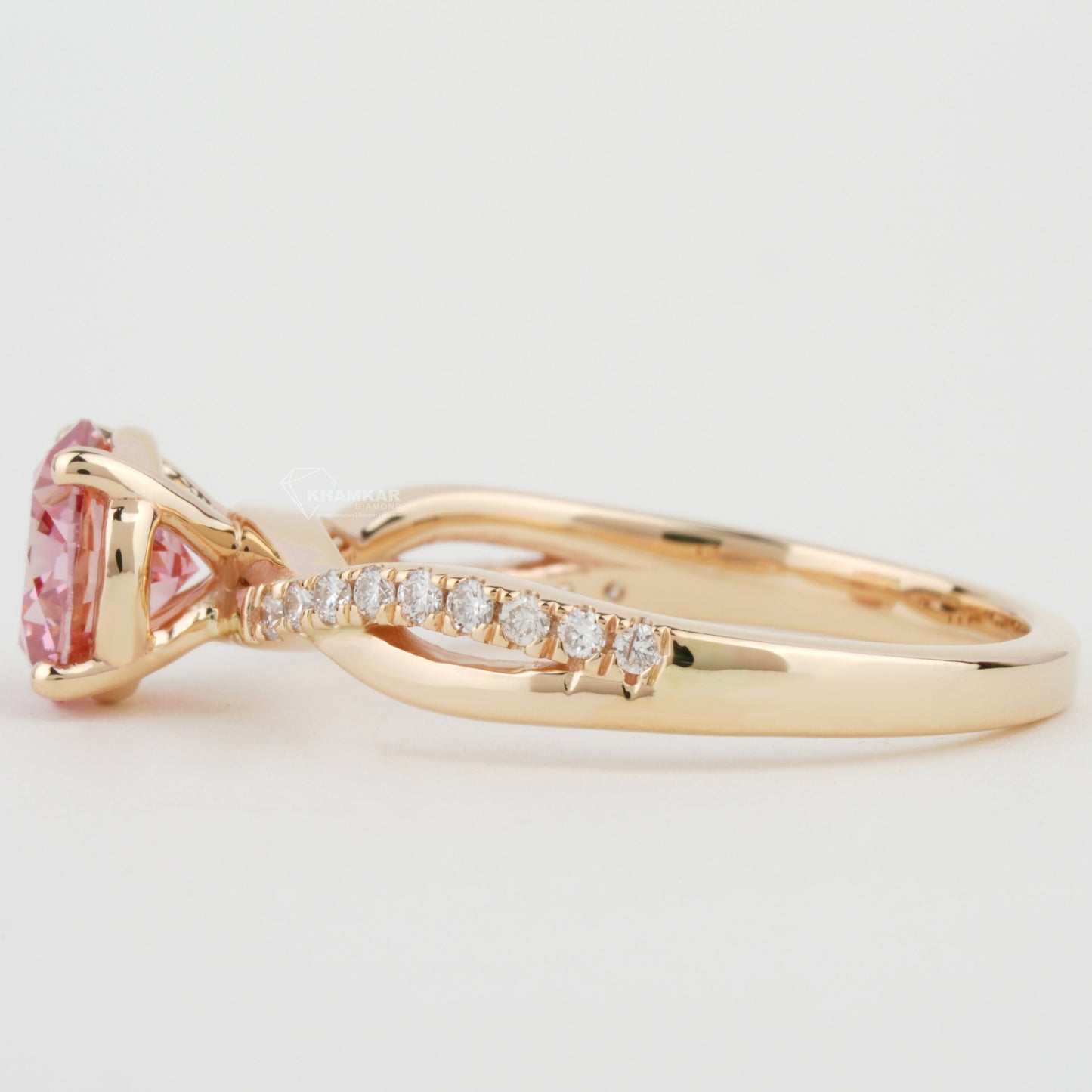 Pink Round Cut Lab Created Diamond Twisted Engagement Ring