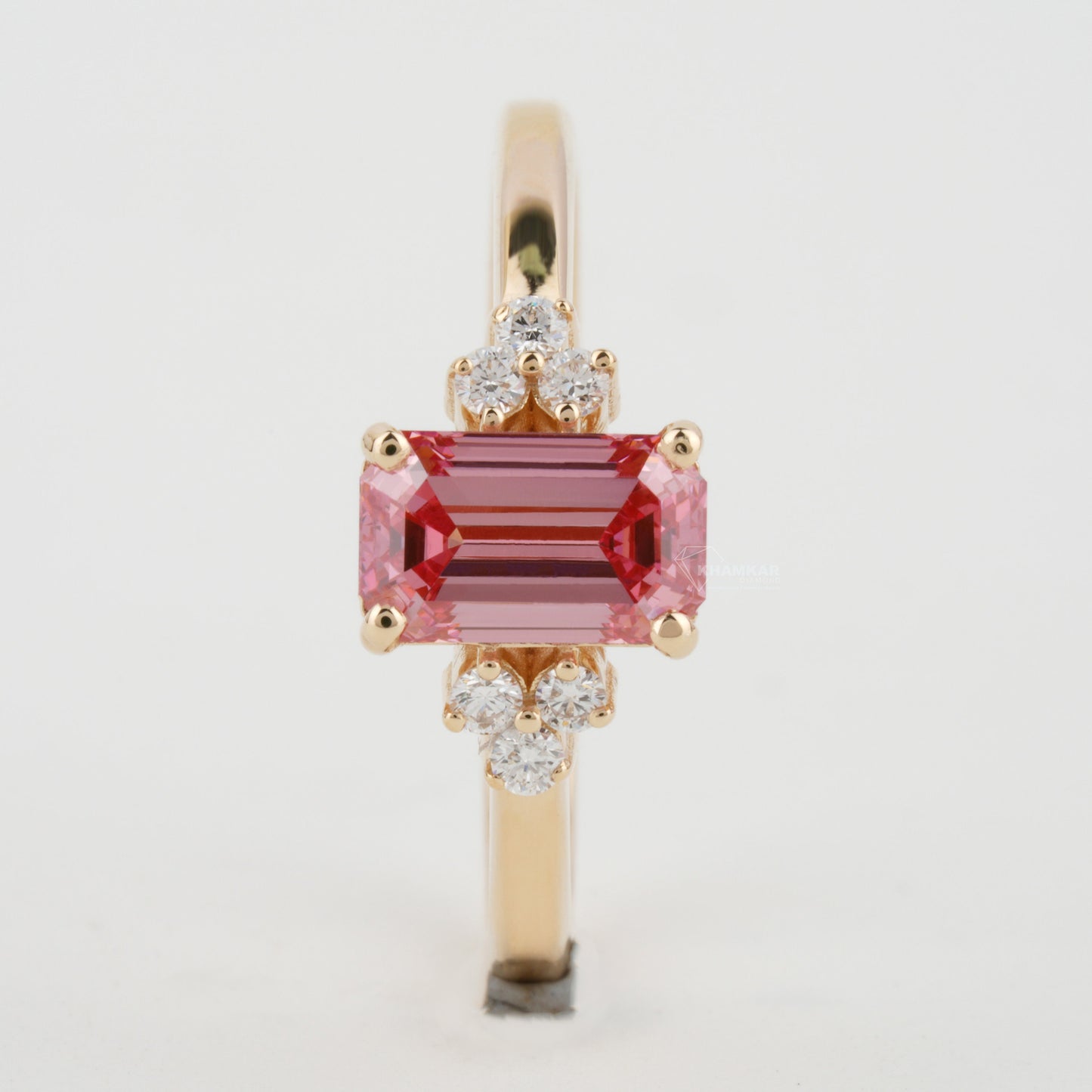 Pink Emerald Cut Lab Grown Diamond Engagement Ring For Her