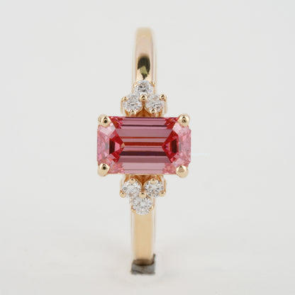 Pink Emerald Cut Lab Grown Diamond Engagement Ring For Her