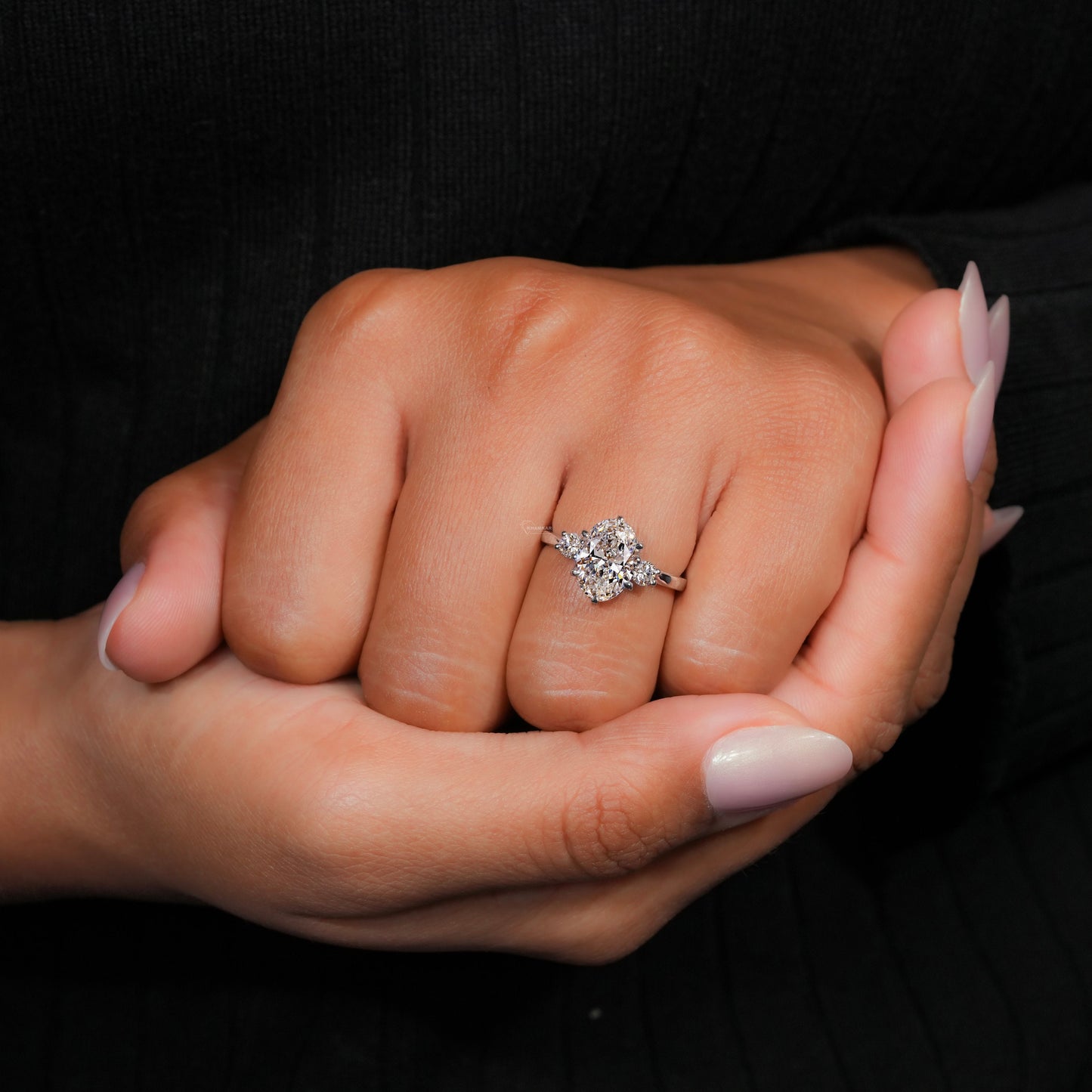 2CT Oval Three Stone Lab Grown Diamond Engagement Ring