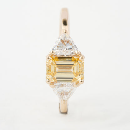 1.90 TCW Emerald Yellow Colored Lab Grown Diamond Engagement Ring Trillion Side Stone Diamond  Wedding Ring Fancy Colored Diamond Ring