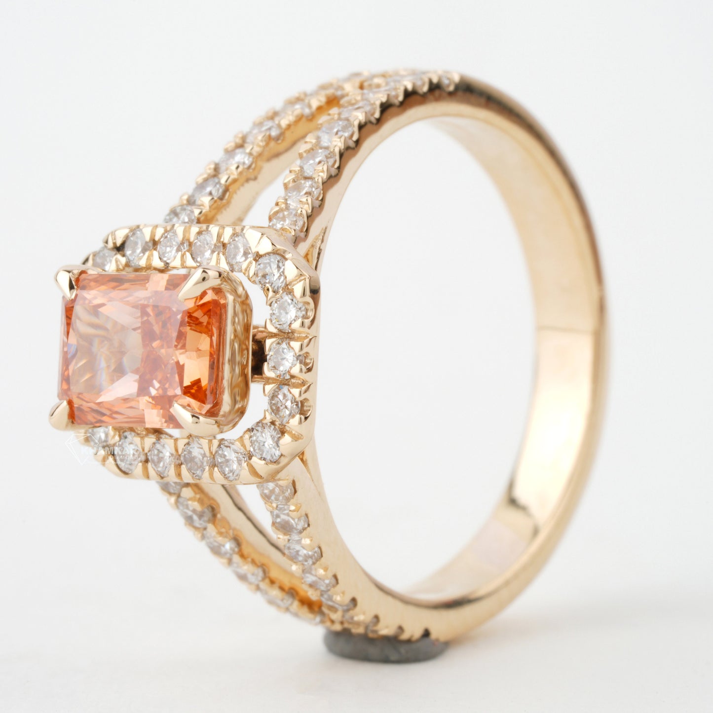 1 CT Orange Radiant Cut Lab Diamond Split Shank Engagement Ring