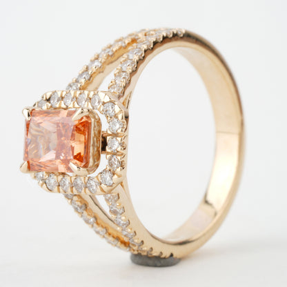 1 CT Orange Radiant Cut Lab Diamond Split Shank Engagement Ring