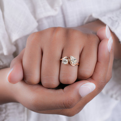 2CT Toi et Moi Diamond Ring – Round & Pear Ring for Her