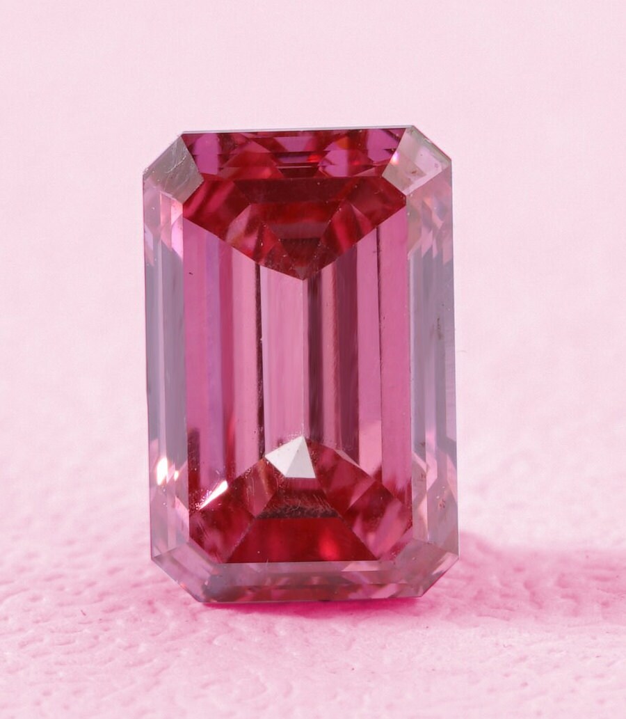 Pink Emerald Cut Lab Grown Diamond | HPHT Loose Diamond