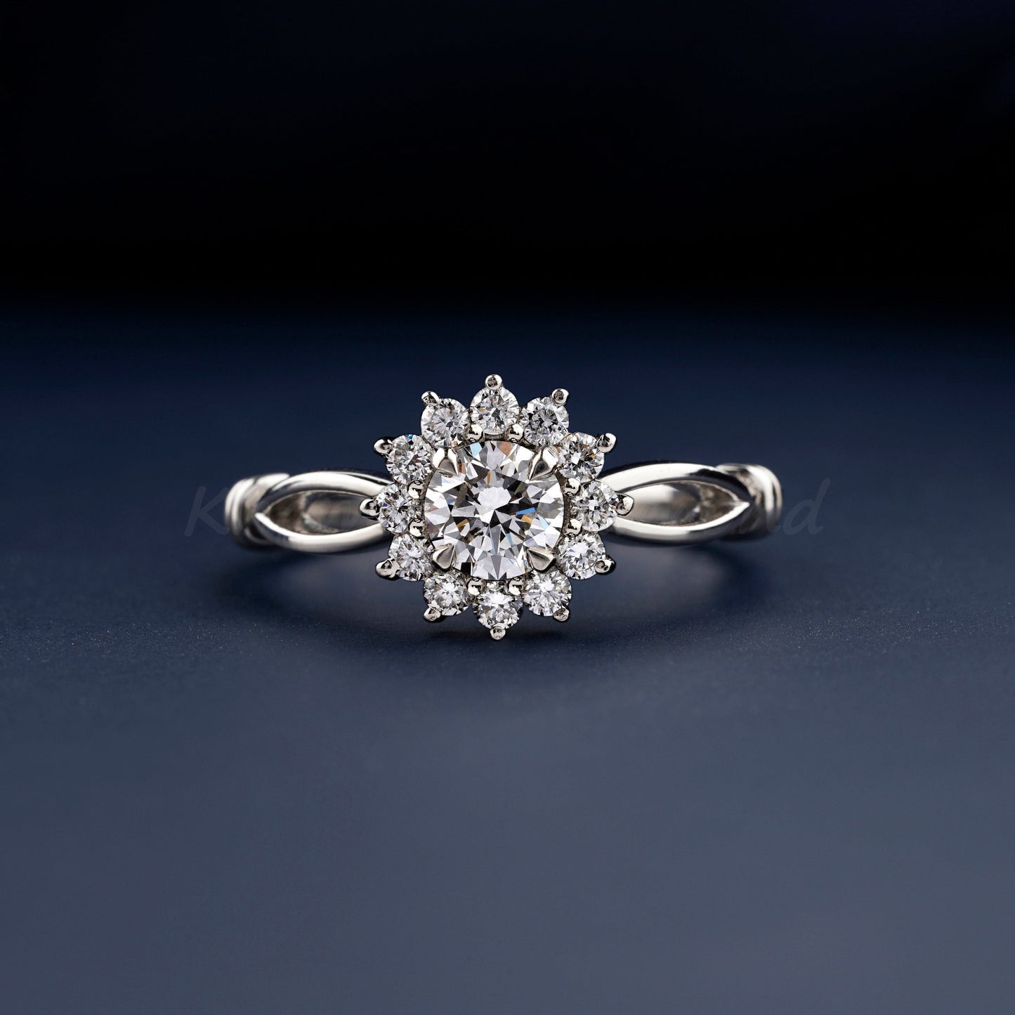 IGI Certified Round Lab Diamond Halo Engagement Ring
