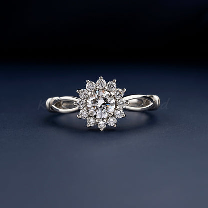 IGI Certified Round Lab Diamond Halo Engagement Ring