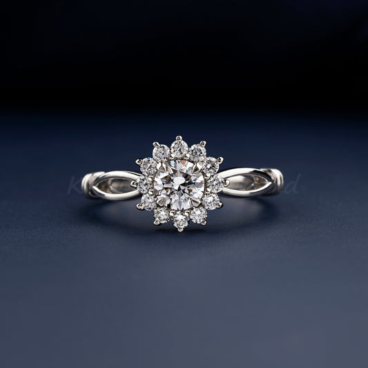IGI Certified Round Lab Diamond Halo Engagement Ring