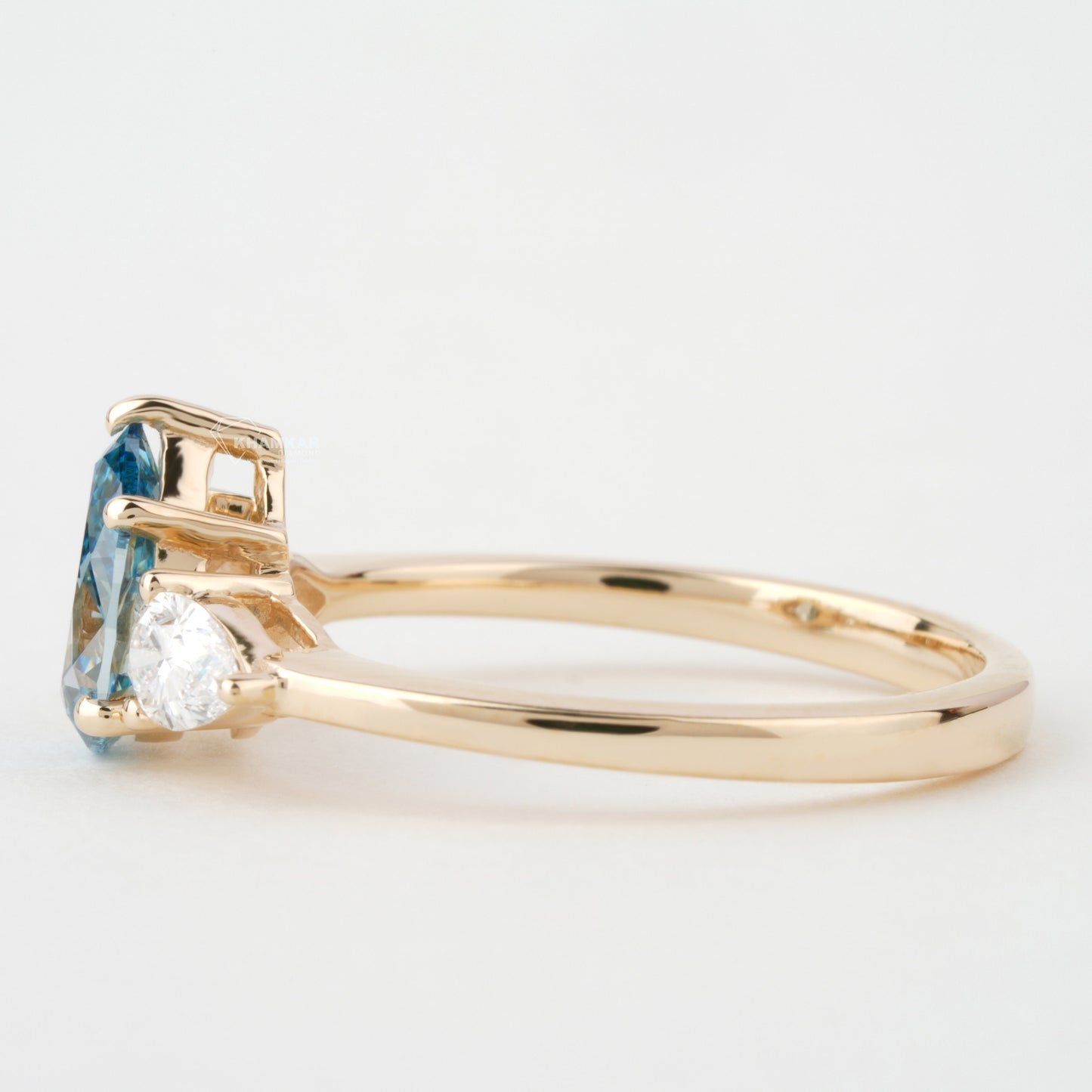 1.40 TCW Blue Colored Pear Cut Lab Grown Diamond Wedding Ring 3 Stone Diamond Ring For Perfect valentine's Gift Unique Engagement Ring