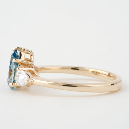1.40 TCW Blue Colored Pear Cut Lab Grown Diamond Wedding Ring 3 Stone Diamond Ring For Perfect valentine's Gift Unique Engagement Ring