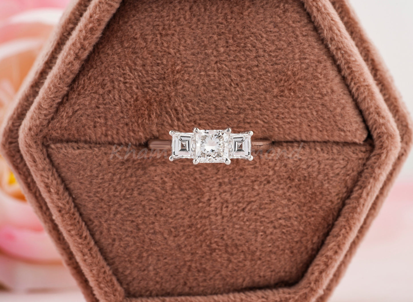 Princess Cut Lab Diamond Three Stone Ring Wedding Ring
