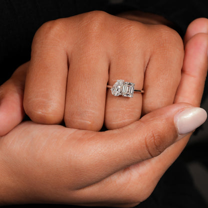 Emerald & Pear Cut Lab Diamond Toi Et Moi Ring – Two Stone Engagement Ring