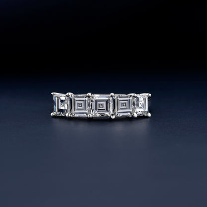 2.00 TCW Carre Cut Lab Grown Diamond Eternity Band | 5 Stone Half Eternity Wedding Ring