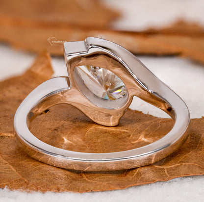 IGI Certified Pear Cut Lab Grown Diamond Half Bezel Engagement Ring
