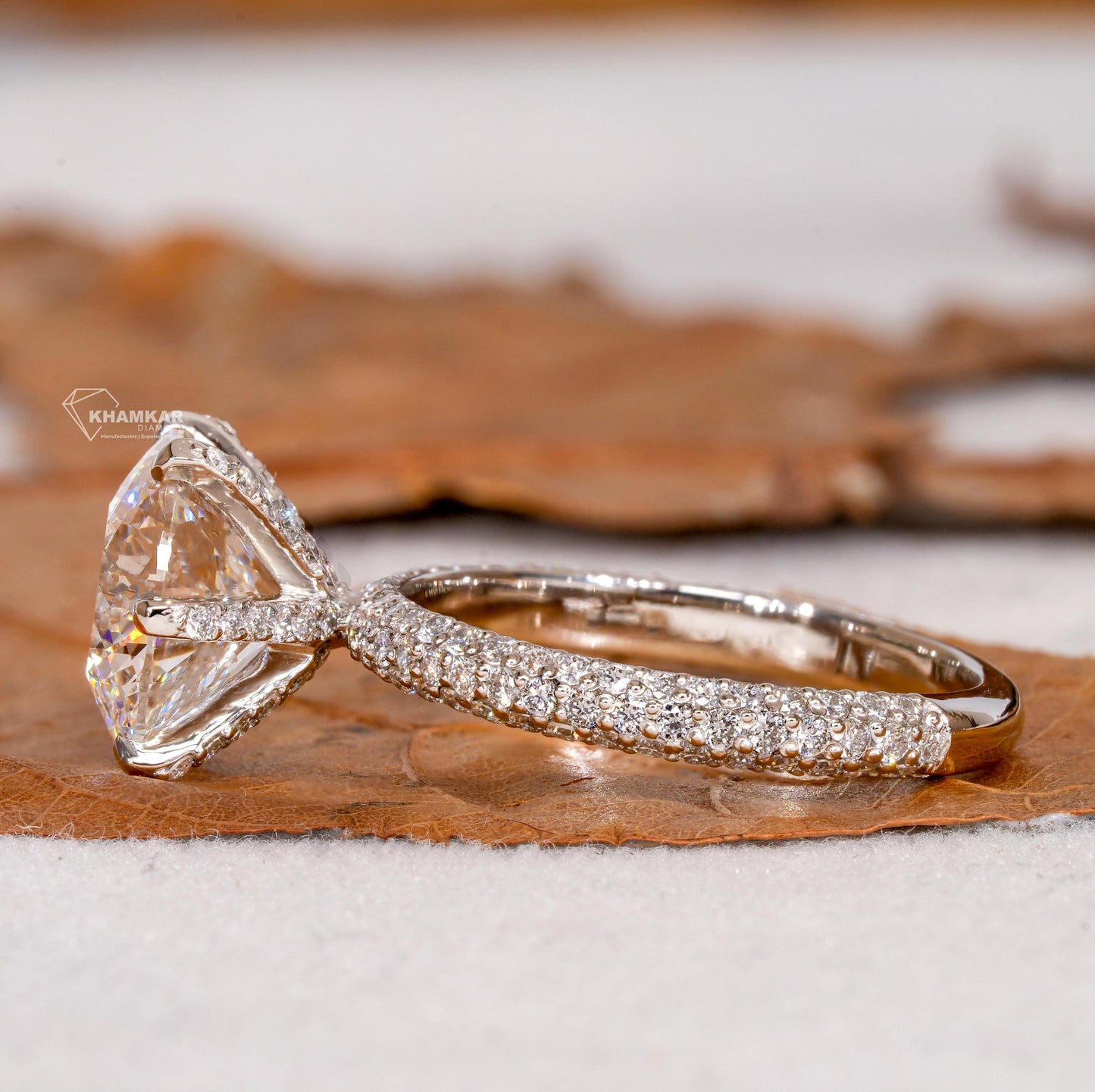 4.00 Ct Portuguese Cut Lab Diamond Ring – 3-Side Pavé Engagement Ring