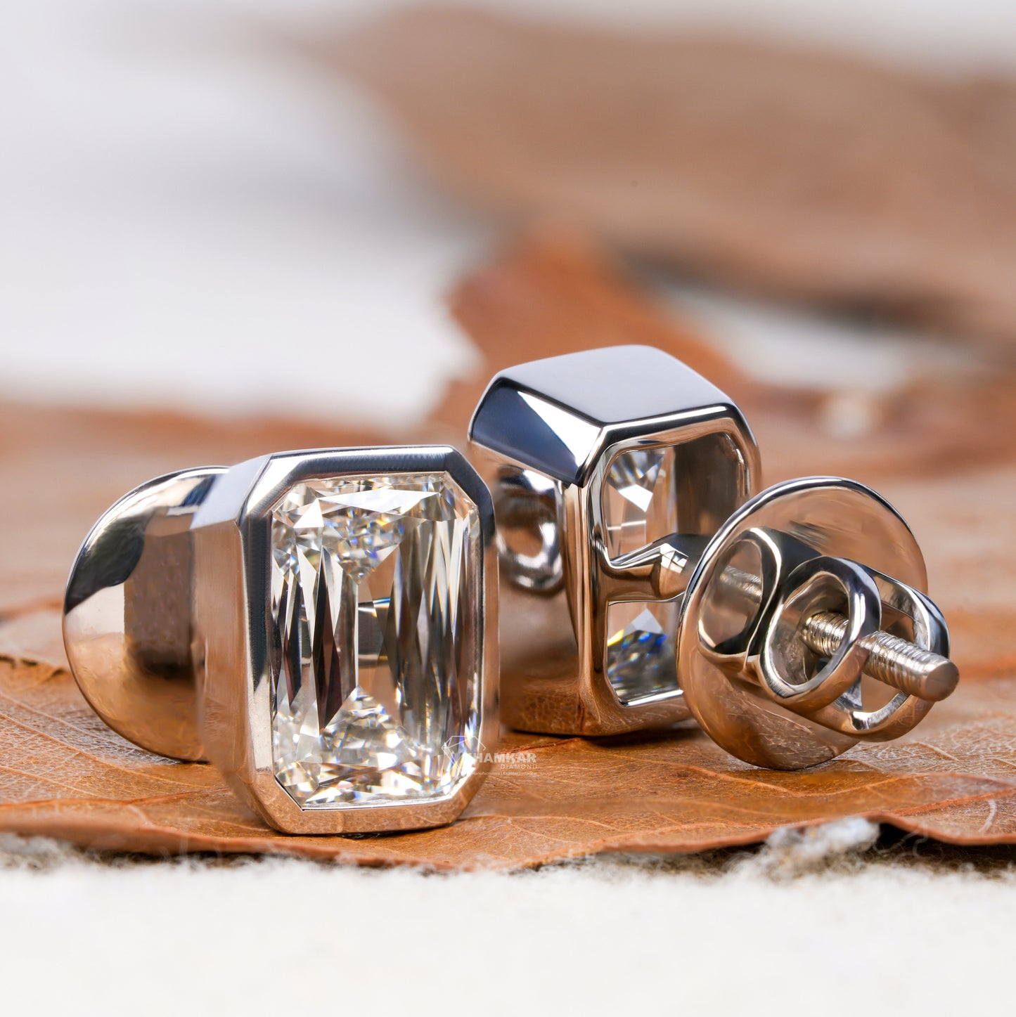 Criss Cut Lab Diamond Stud Earring,Bezel Set Studs,Screw Back Studs,Solitaire Wedding Studs,Anniversary Gift For Her,Earrings For Bride