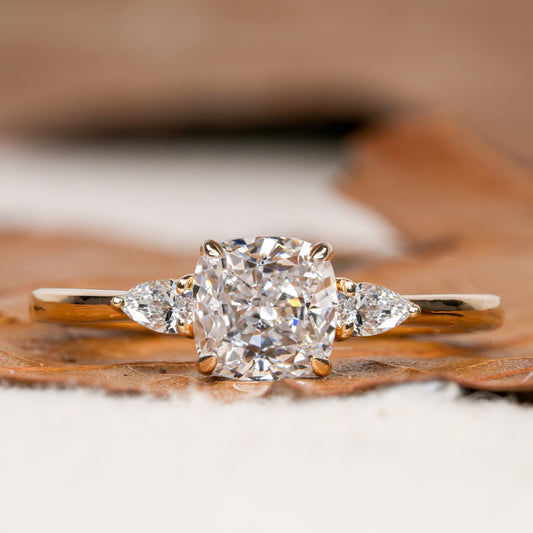 1CT Cushion Cut Lab Diamond Three Stone Engagement Ring