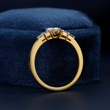 rillion Lab Diamond Ring, Baguette Side Engagement Ring, 14KT Gold Conflict Free