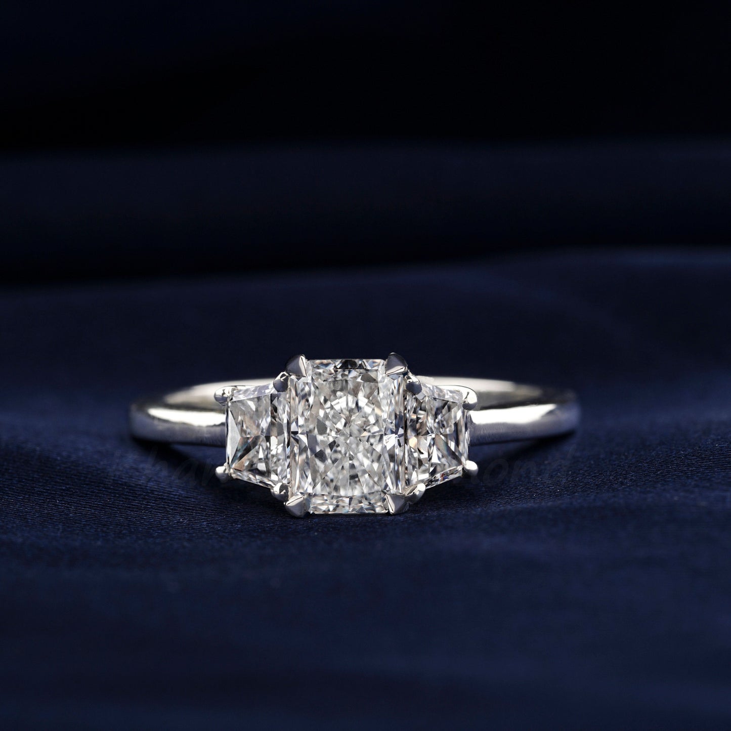 Radiant 1.30CT Lab Diamond Three Stone Engagement Ring